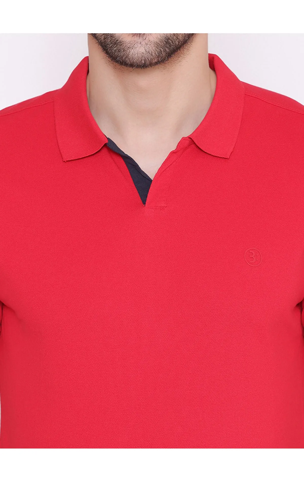 Bodyactive Solid Casual Half Sleeve Cotton Rich V neck Pique Polo T-Shirt for Men-TS52-RED-NAV