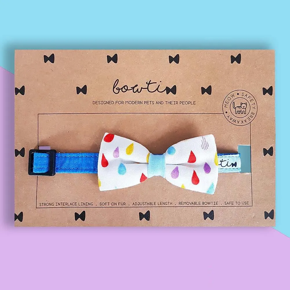 Bowtix Handmade Dog Collar With Removable Bowtie - Rainbow Drops