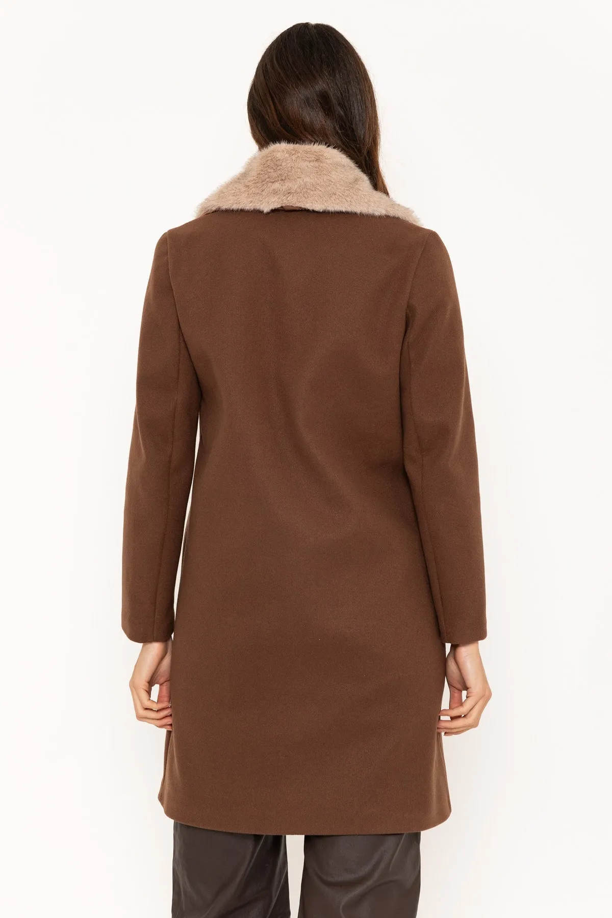 Brown Faux Fur Collar Coat