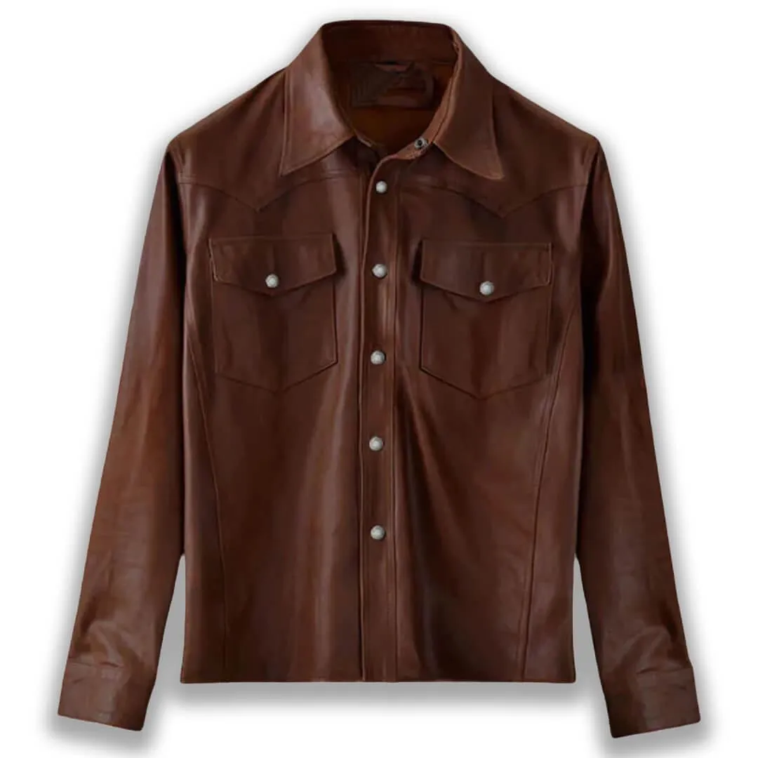 Brown Leather Shirt Men's