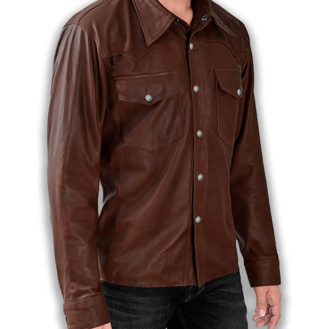 Brown Leather Shirt Men's