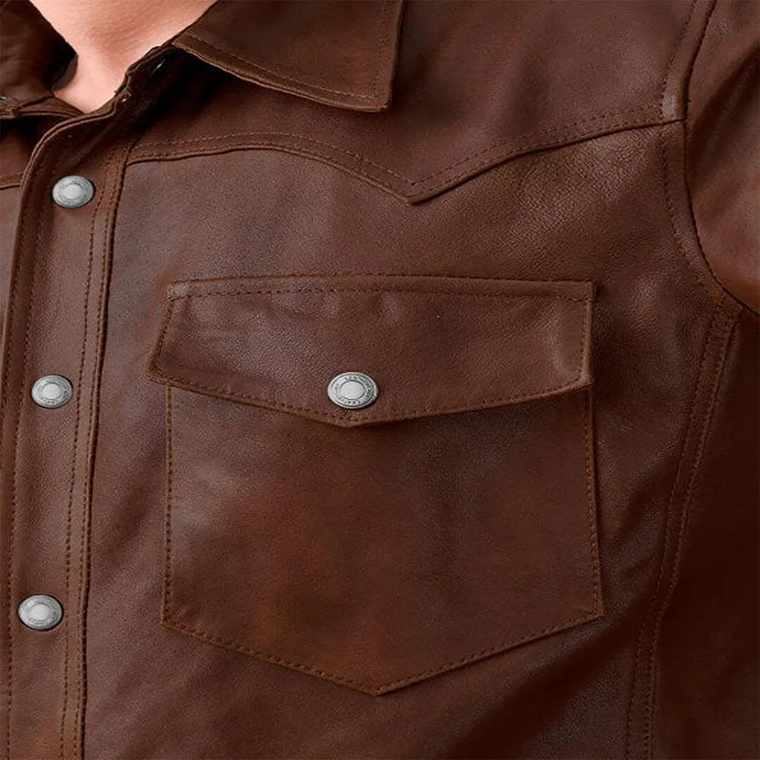 Brown Leather Shirt Men's