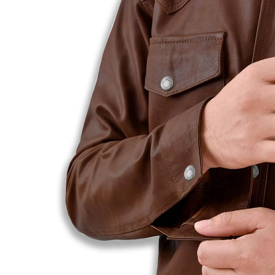 Brown Leather Shirt Men's