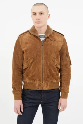 Brown Suede & Shearling Lined Bomber Jacket