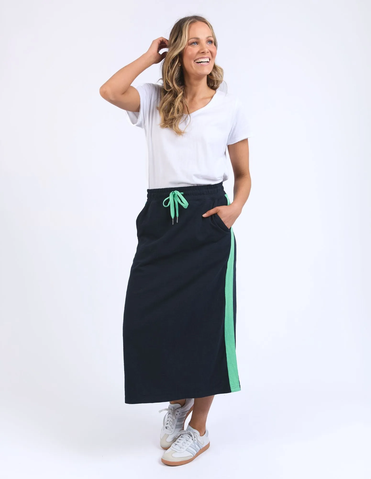 Brunch Skirt - Side Tape - Navy with Neon Green Tape