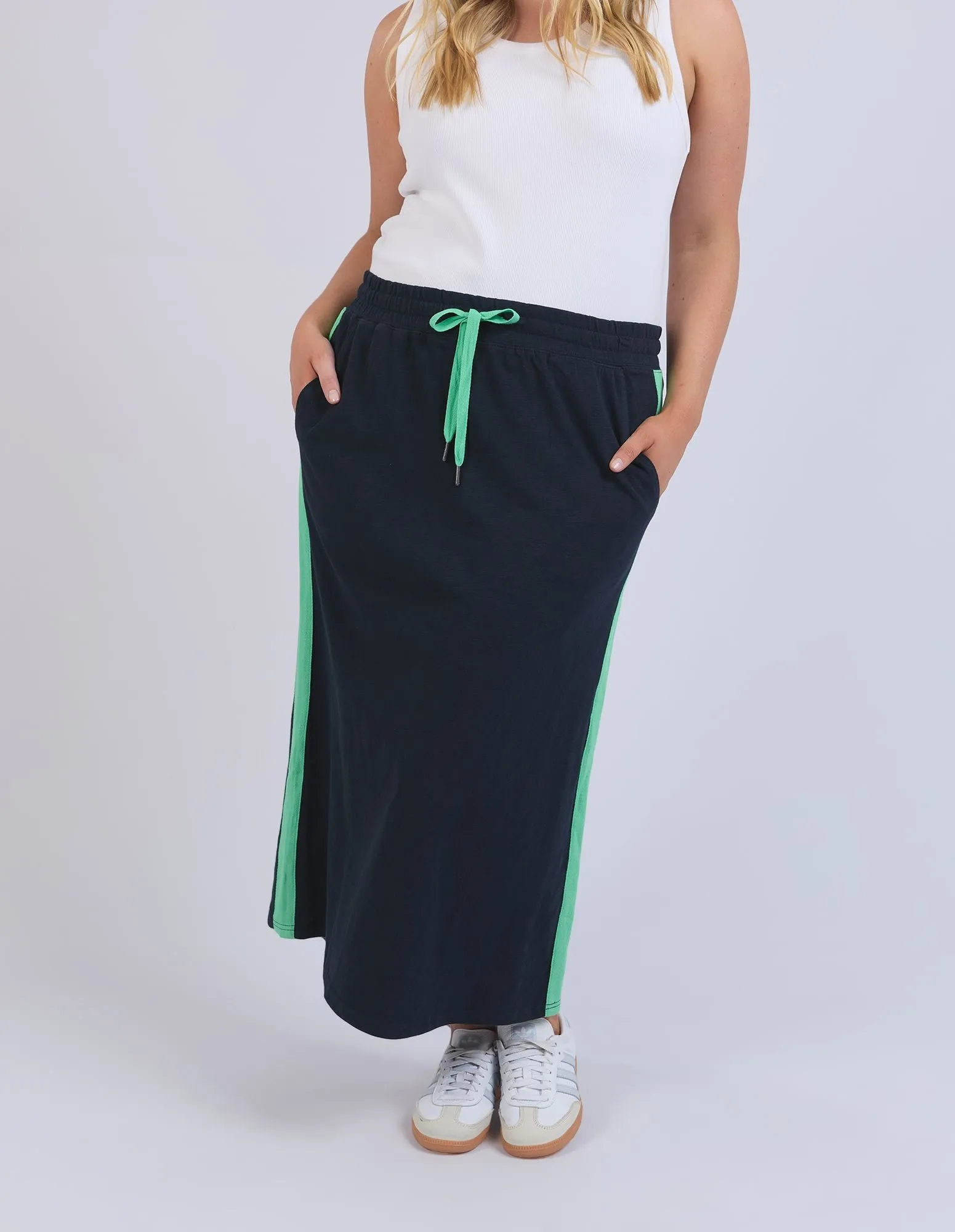 Brunch Skirt - Side Tape - Navy with Neon Green Tape