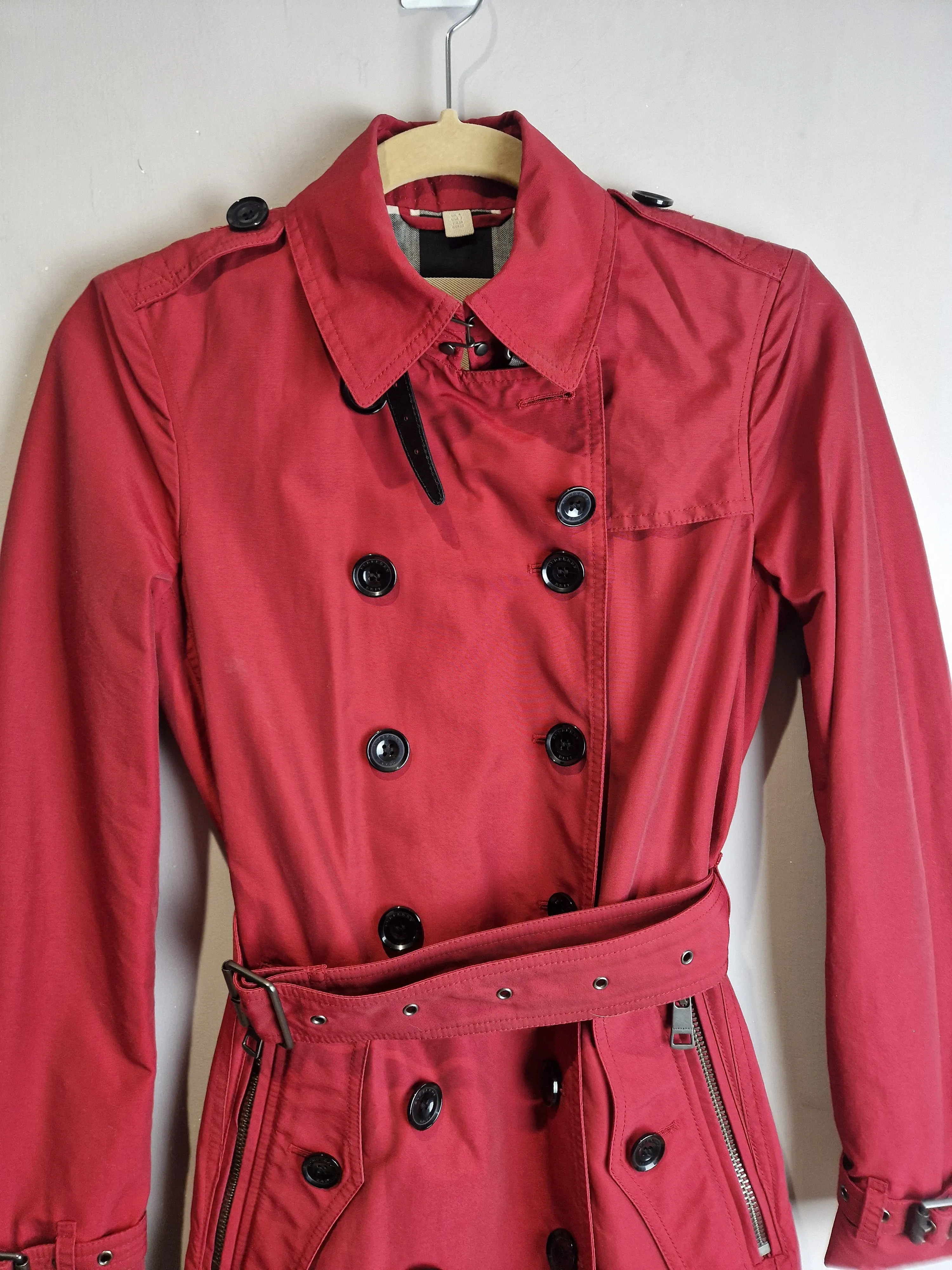 Burberry Size 4 Burgundy Trench Coat (UK4)