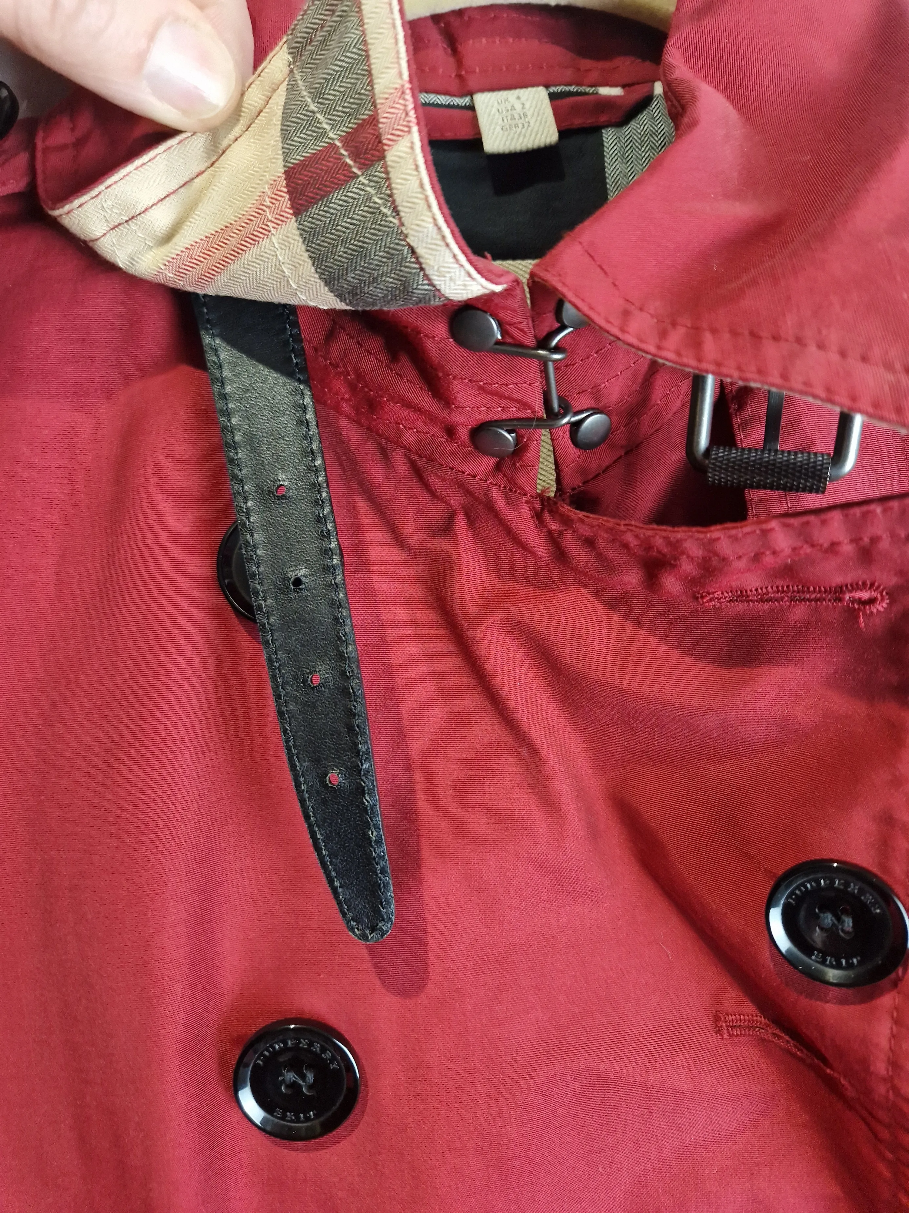 Burberry Size 4 Burgundy Trench Coat (UK4)