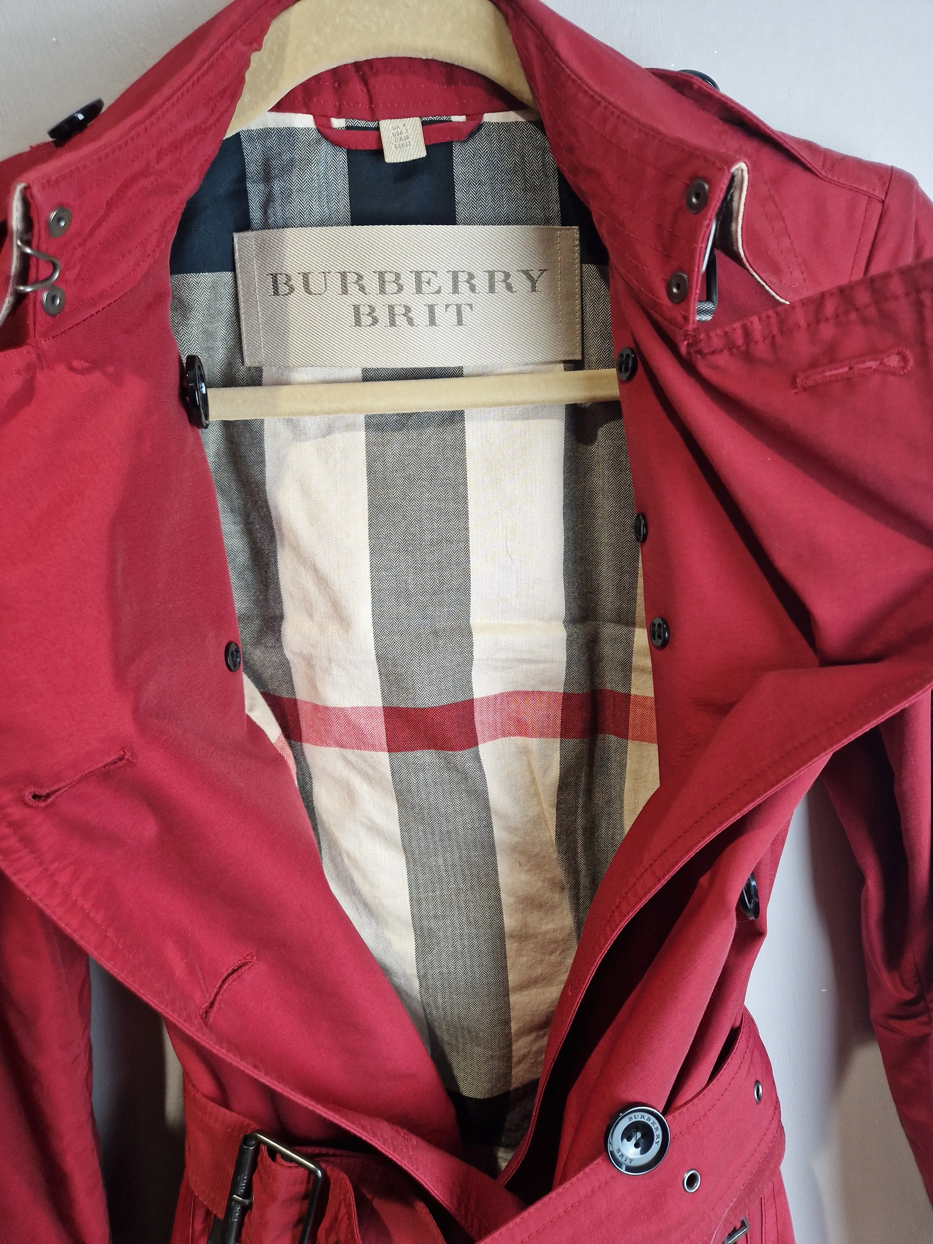 Burberry Size 4 Burgundy Trench Coat (UK4)