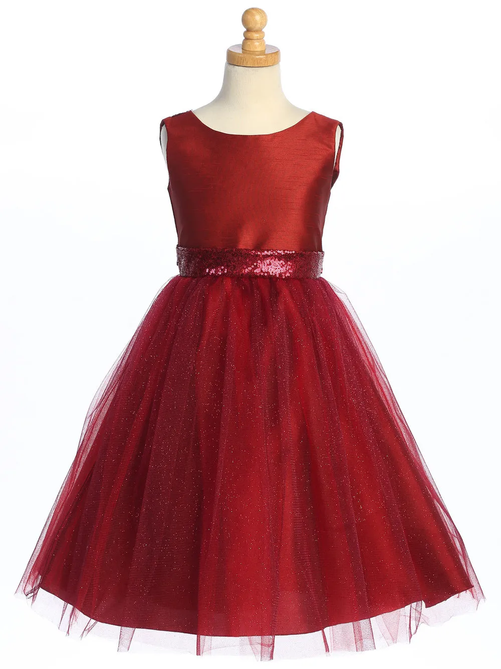 Burgundy Flower Girl Dress w/ shantung & sparkle tulle with sequins