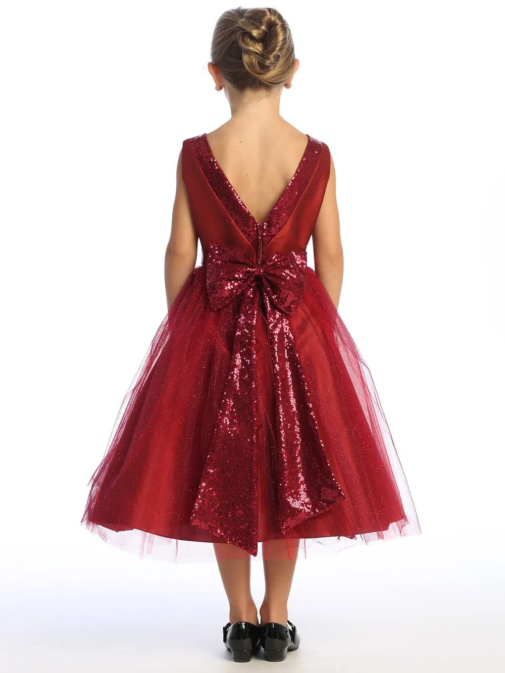 Burgundy Flower Girl Dress w/ shantung & sparkle tulle with sequins