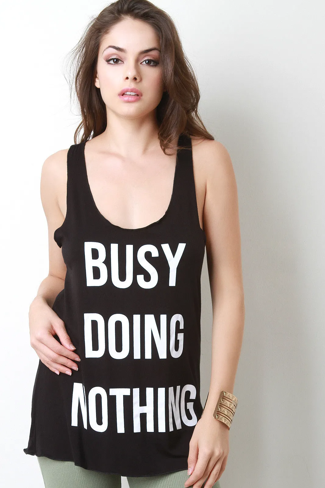 Busy Doing Nothing Print Racerback Top