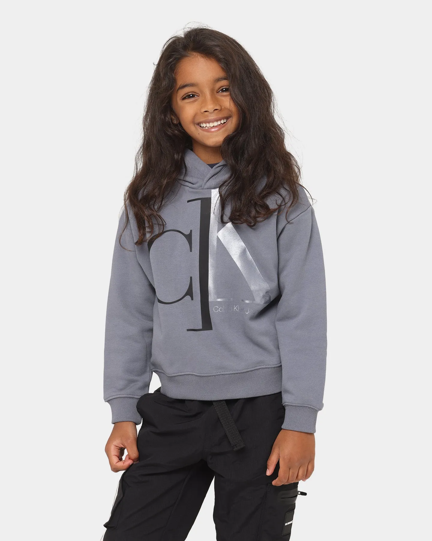 Calvin Klein Kids' Mixed Monogram Relaxed Hoodie Asphalt Grey