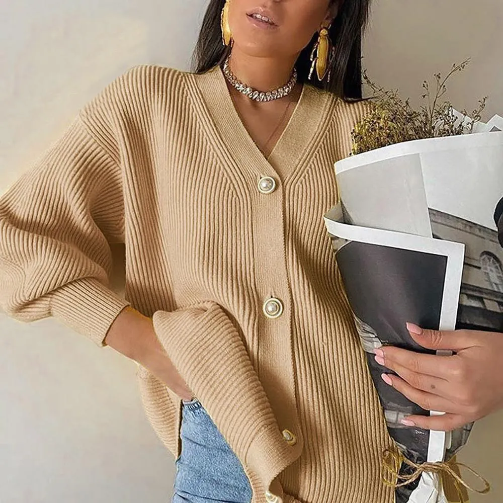 Casual Solid Color Long Knitted Cardigan Sweater