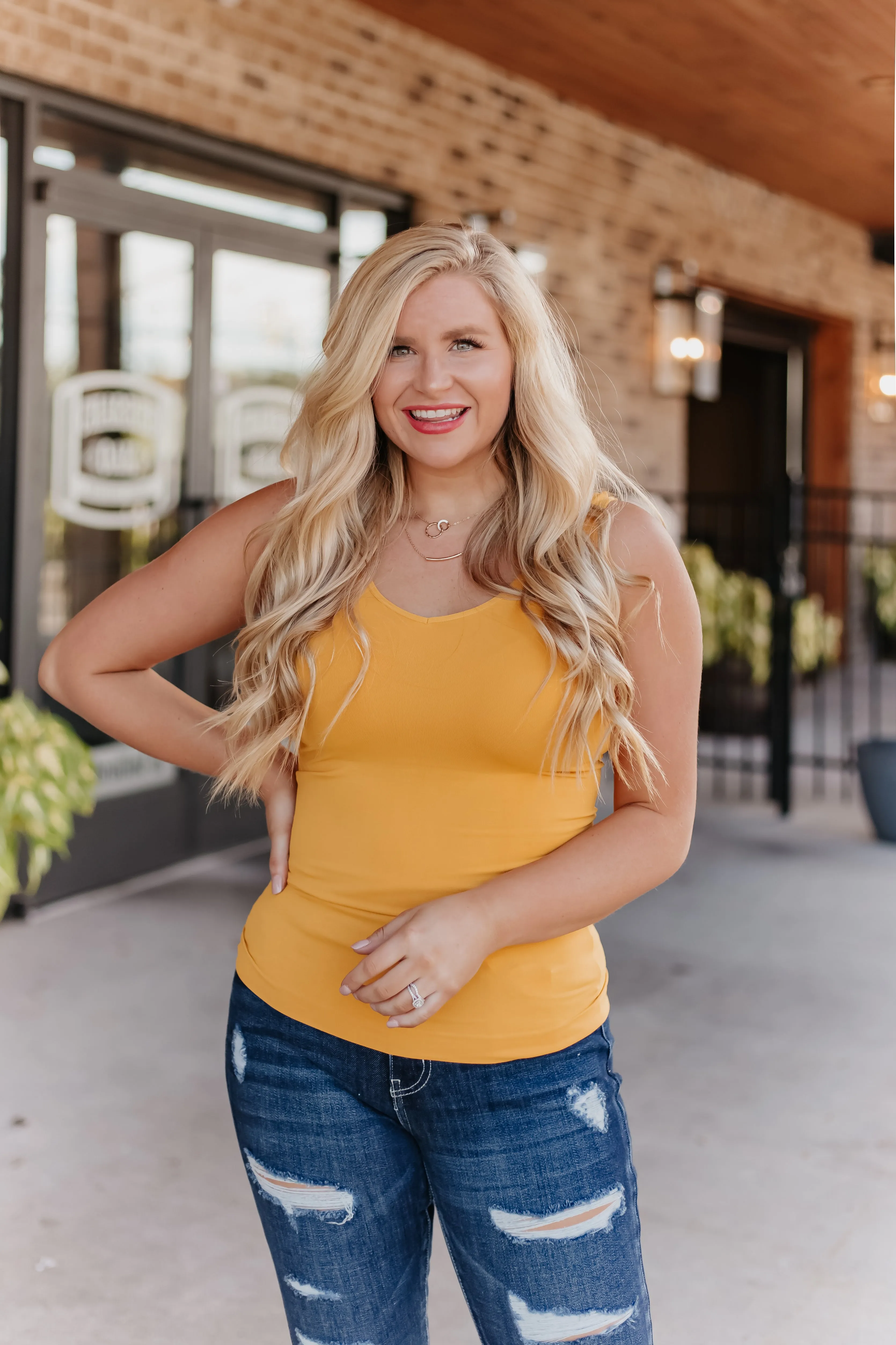 Cathy Basic Reversible Seamless Tank ~ Mustard