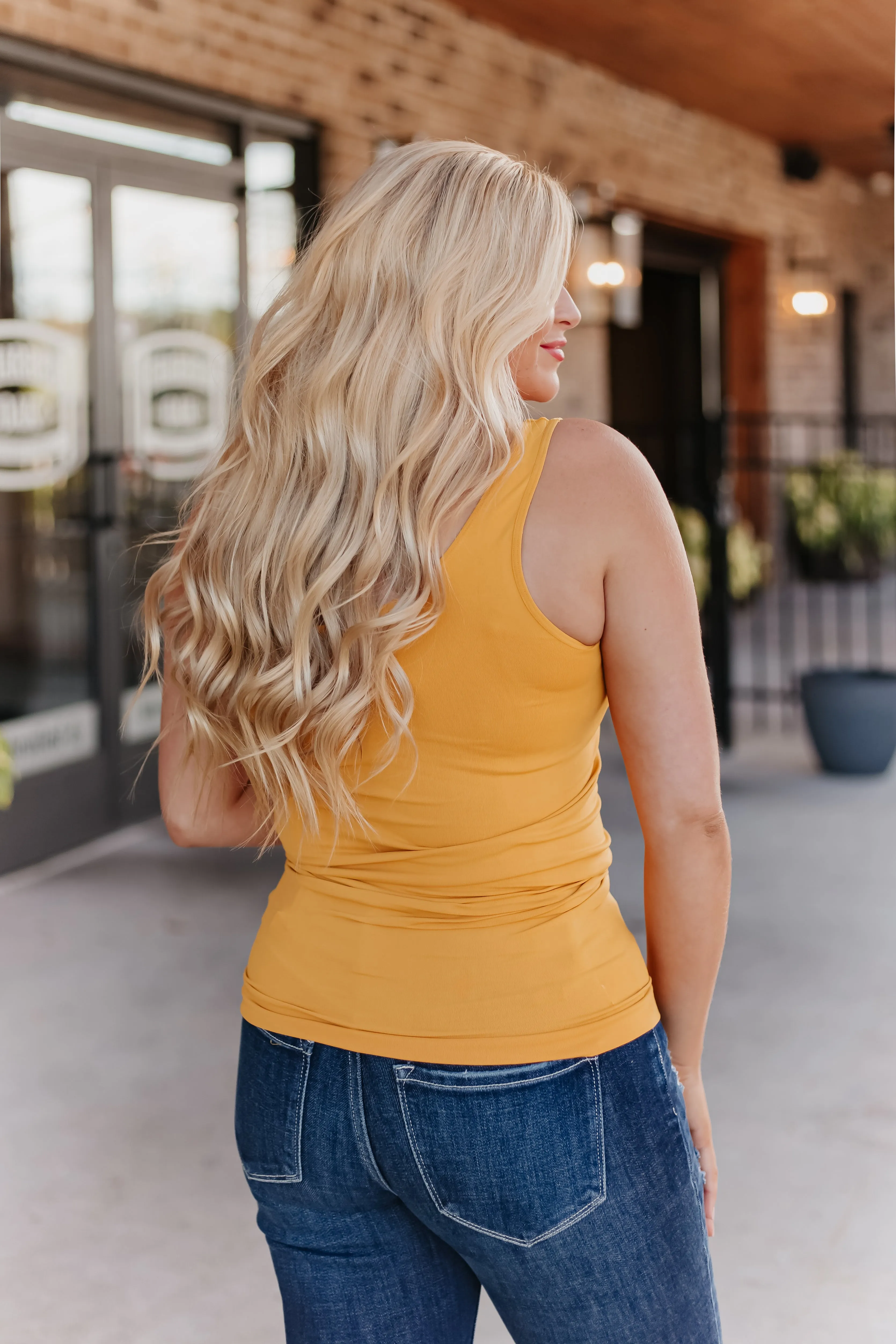 Cathy Basic Reversible Seamless Tank ~ Mustard