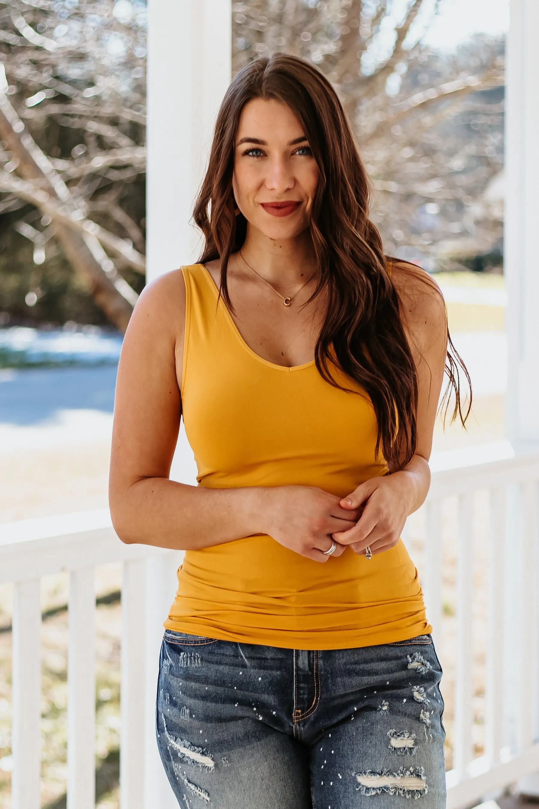 Cathy Basic Reversible Seamless Tank ~ Mustard