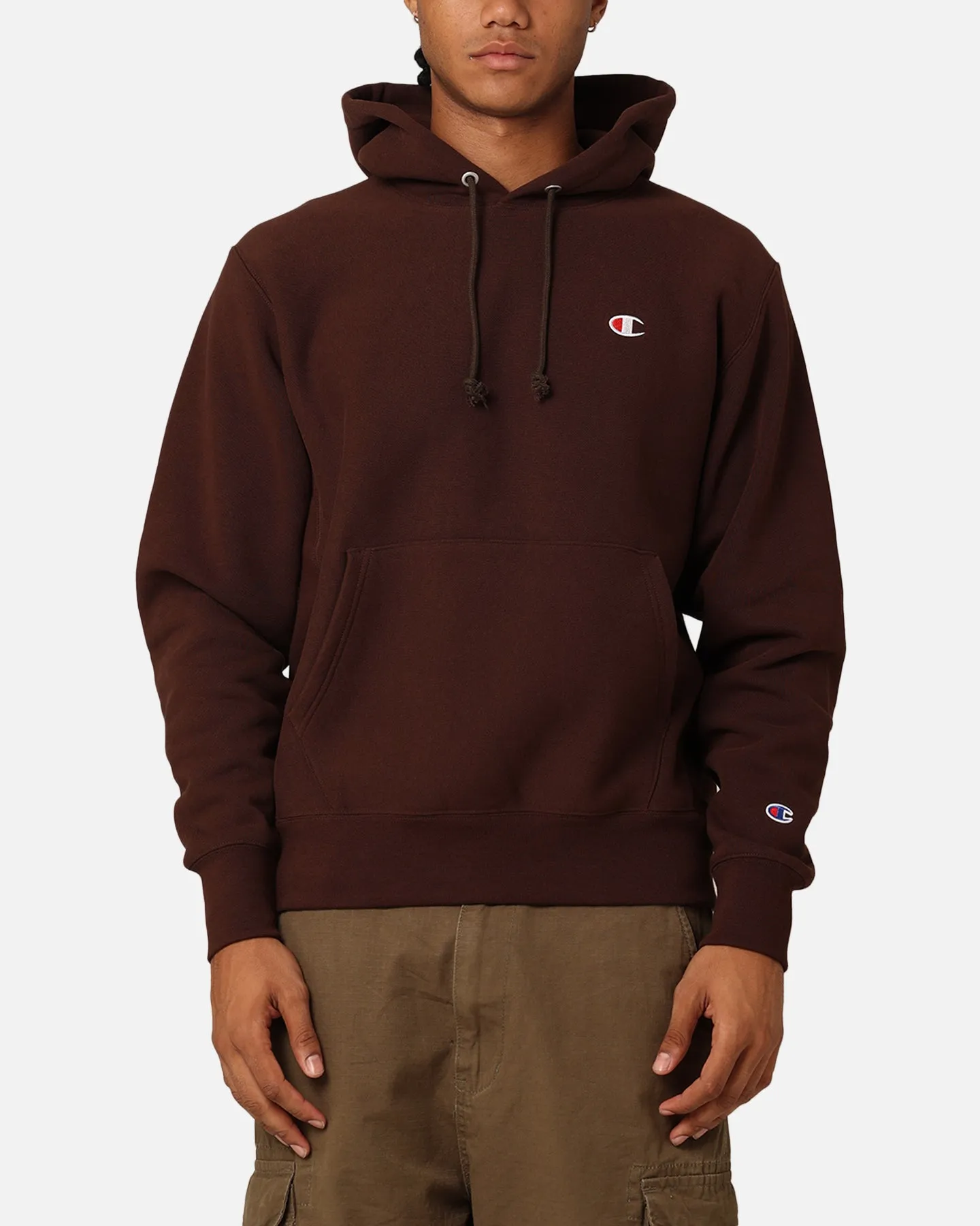 Champion Reverse Weave Small C Hoodie Brown