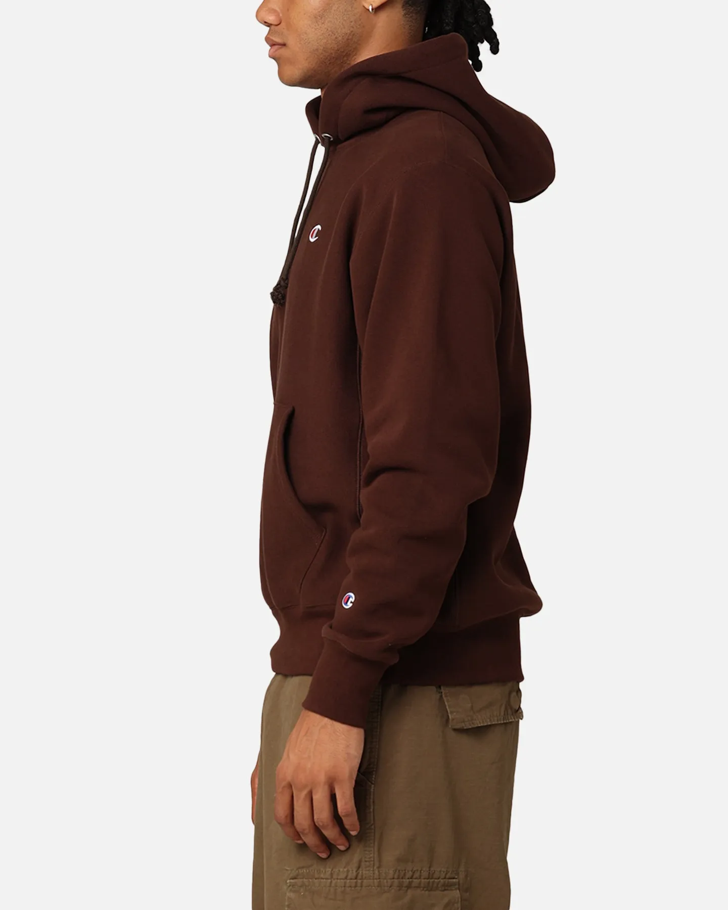 Champion Reverse Weave Small C Hoodie Brown