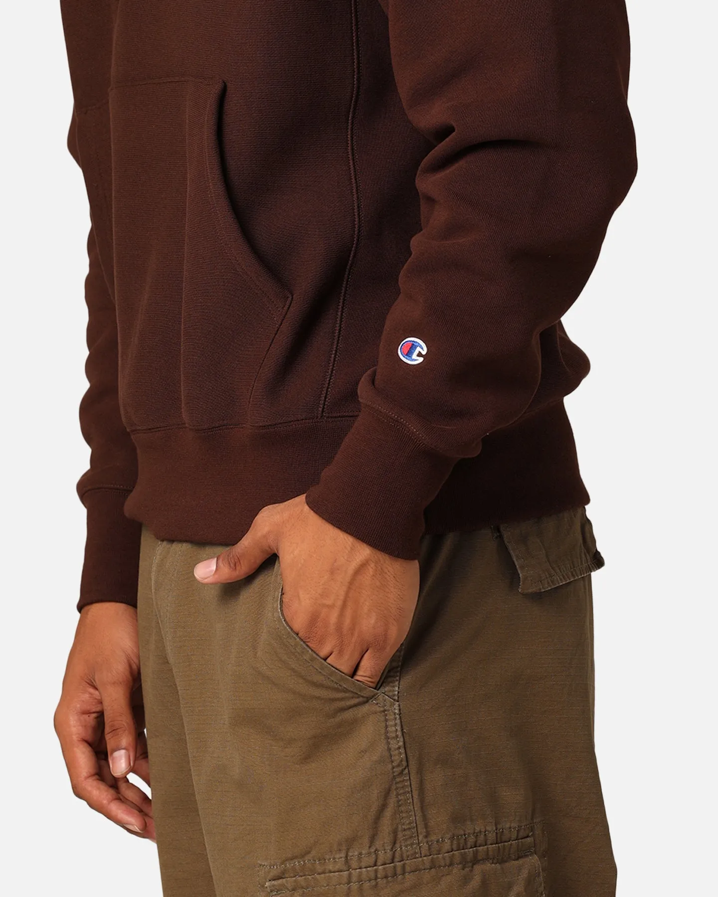 Champion Reverse Weave Small C Hoodie Brown