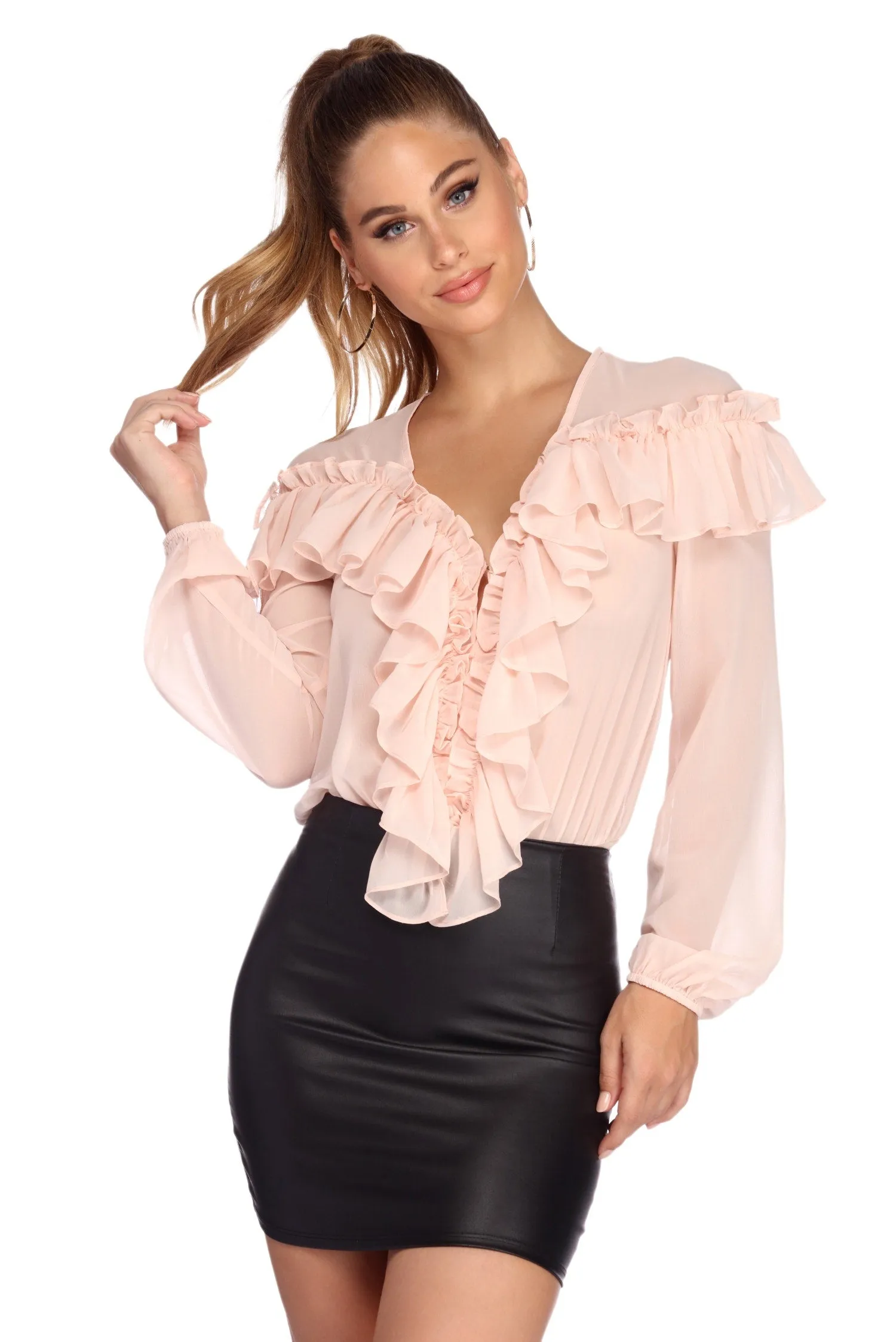 Charmed In Chiffon Ruffled Bodysuit