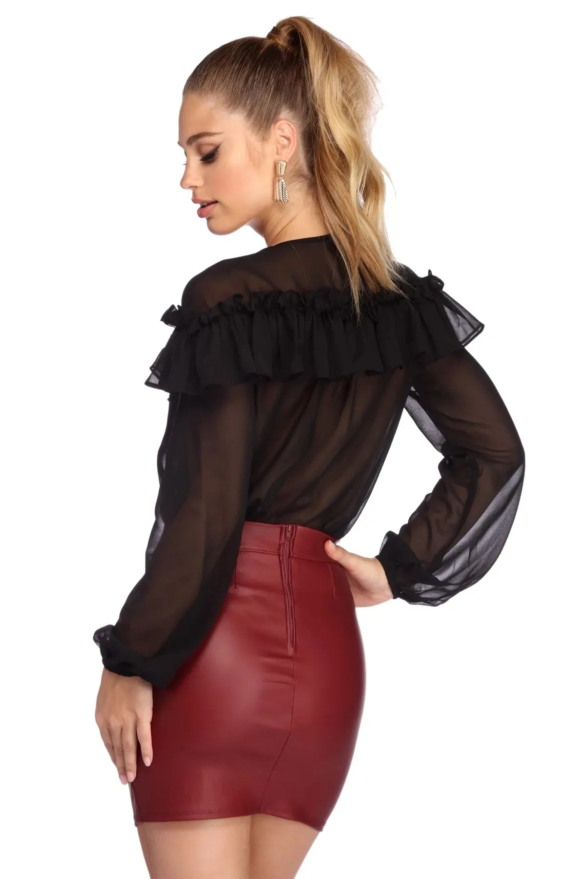 Charmed In Chiffon Ruffled Bodysuit