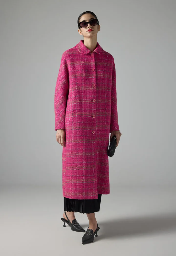 Choice Long Sleeve Tweed Trench Coat Fuchsia