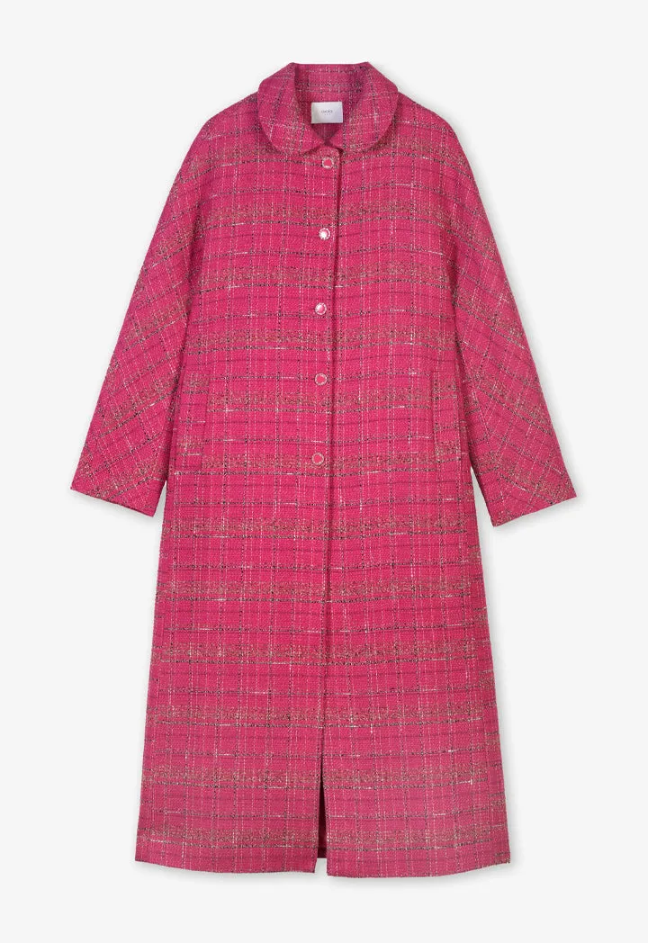 Choice Long Sleeve Tweed Trench Coat Fuchsia