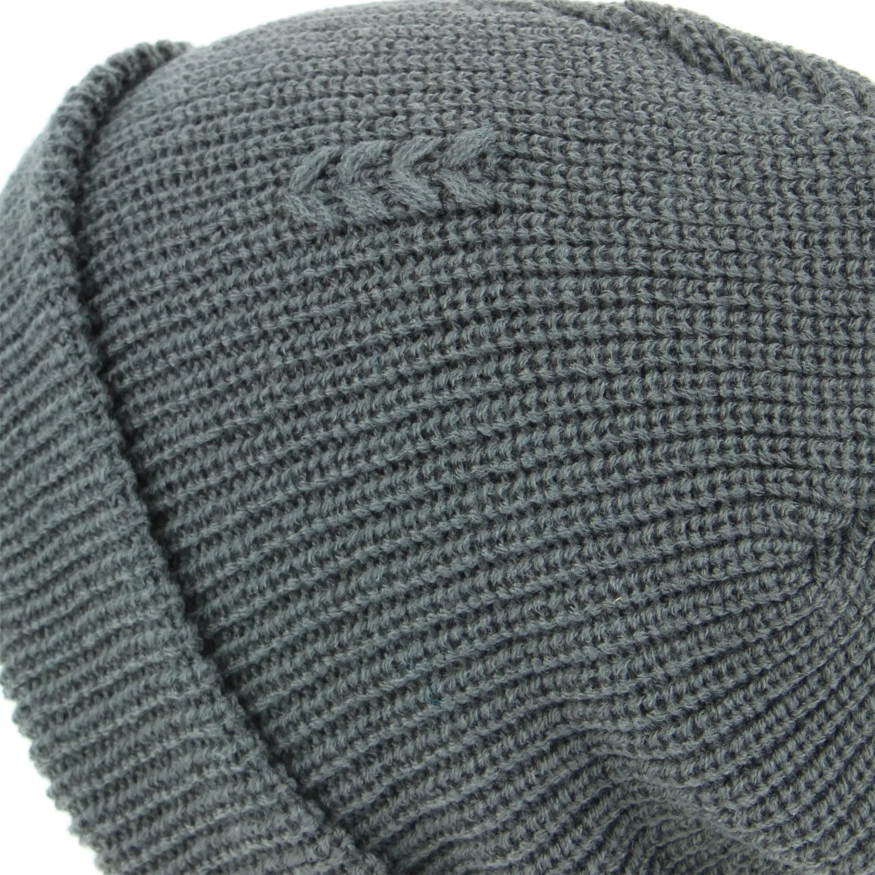 Chunky Knit Beanie Hat with Emroidered Detail - Grey