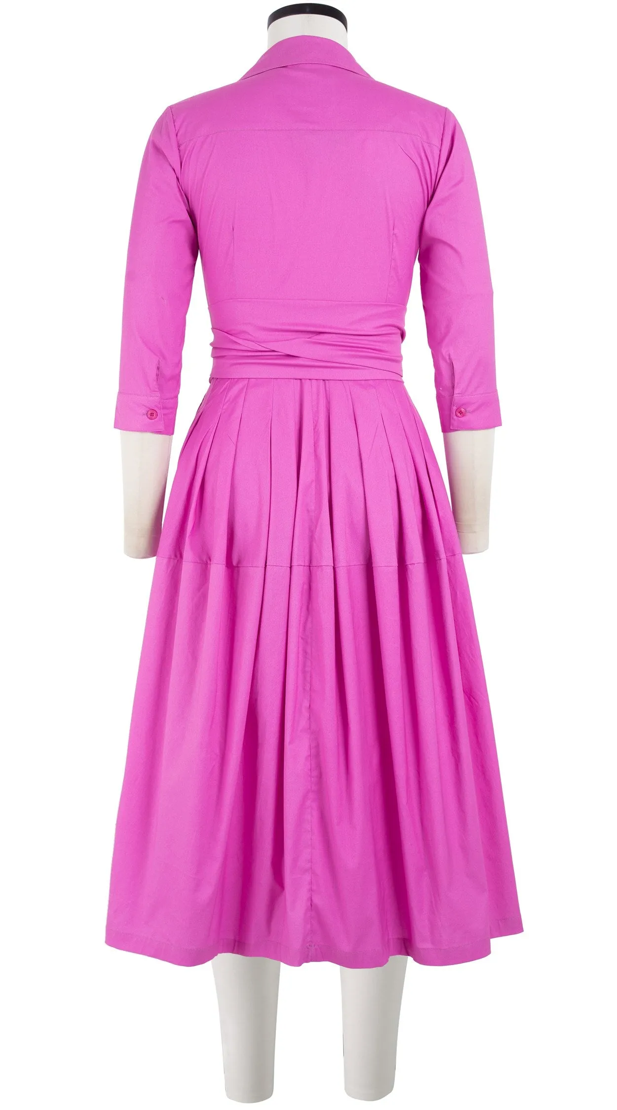 Claire Dress Shirt Collar 3/4 Sleeve Midi Length Cotton Stretch_Solid_Hot Pink