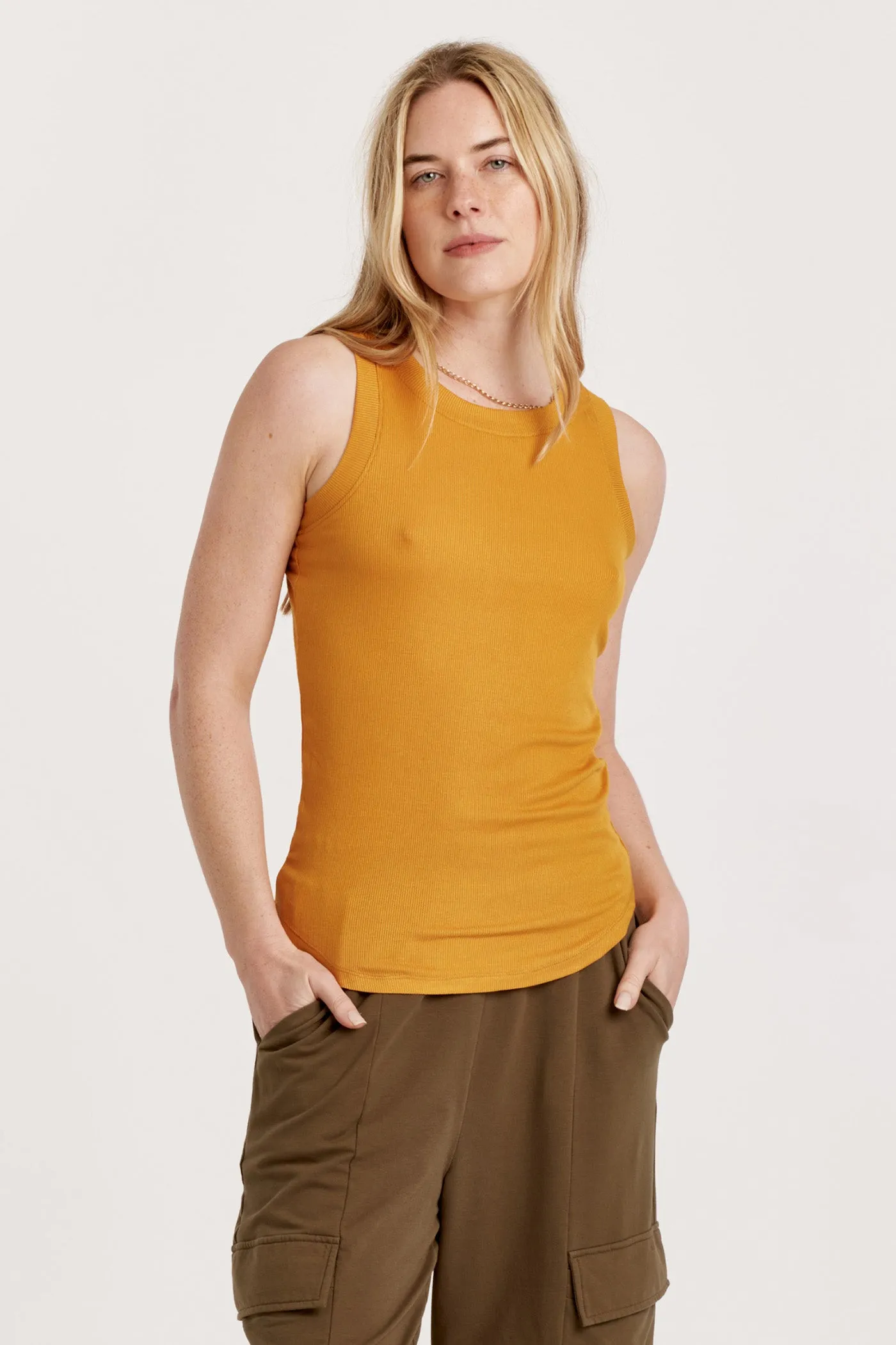 Cleo Ribbed Classic Tank- Mustard |FINAL SALE|