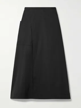 Cotton-blend wrap midi skirt