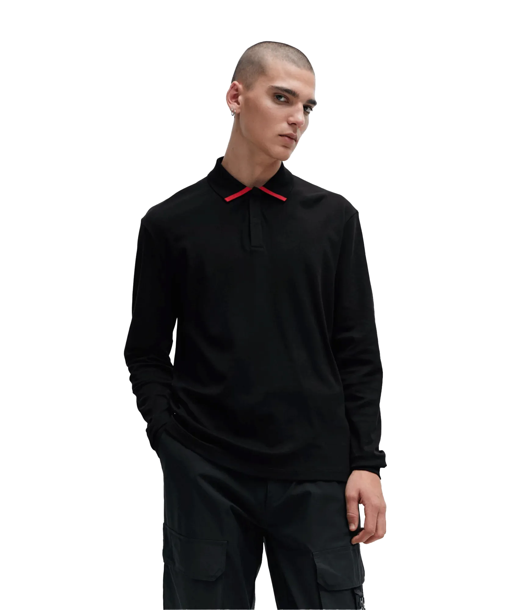 Cotton-jersey Polo Shirt With Piped Collar - Black