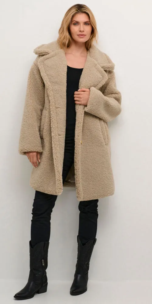 Cream Relaxed Fit Teddy Coat