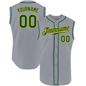 Custom Gray Green-Gold Authentic Sleeveless Baseball Jersey