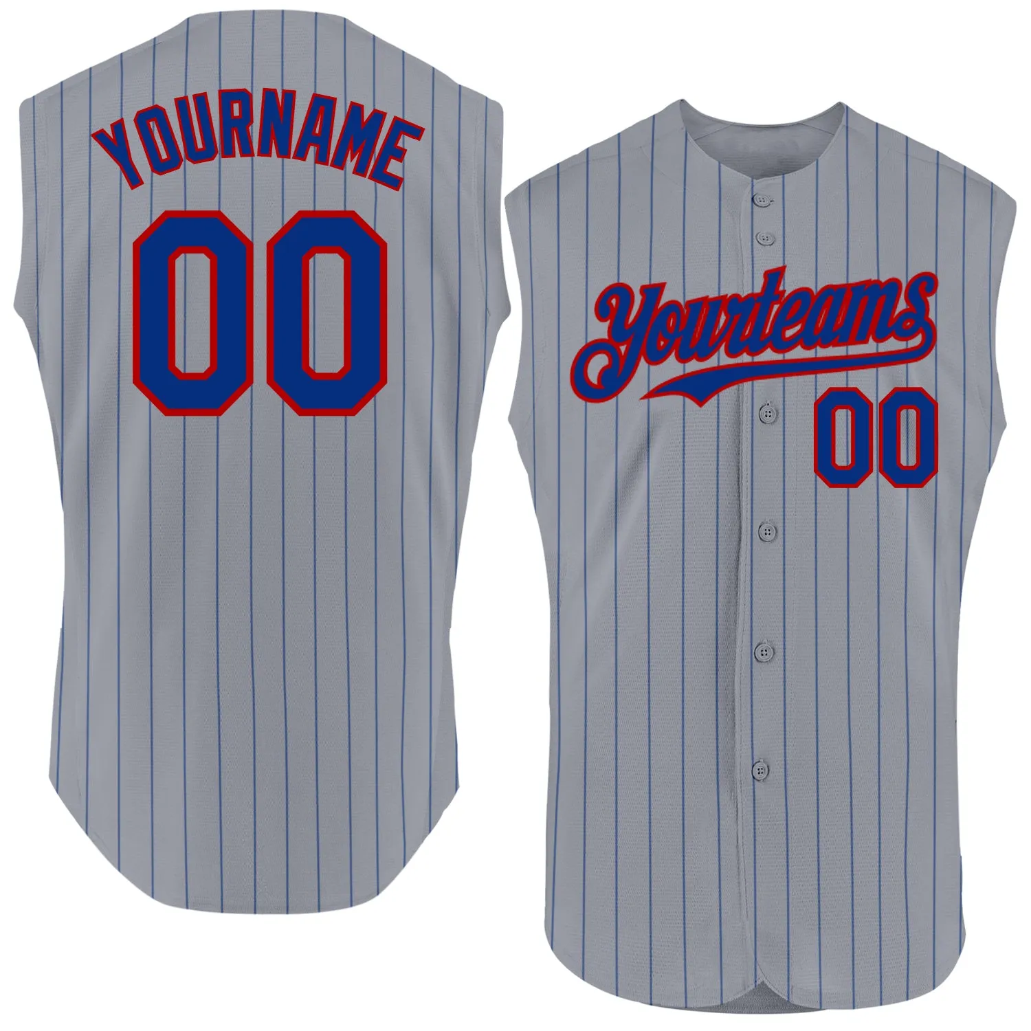 Custom Gray Royal Pinstripe Red Authentic Sleeveless Baseball Jersey