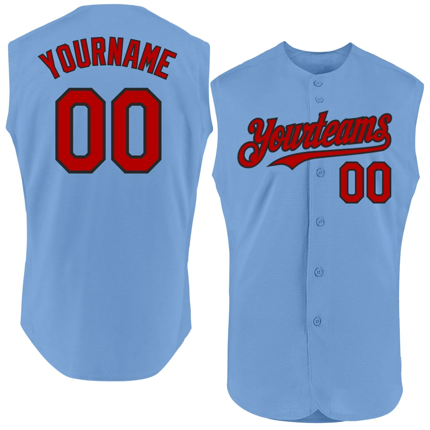 Custom Light Blue Red-Black Authentic Sleeveless Baseball Jersey