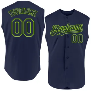 Custom Navy Neon Green Authentic Sleeveless Baseball Jersey