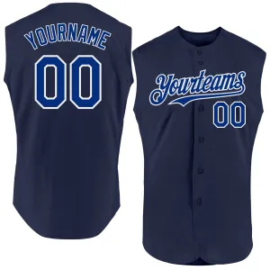 Custom Navy Royal-White Authentic Sleeveless Baseball Jersey