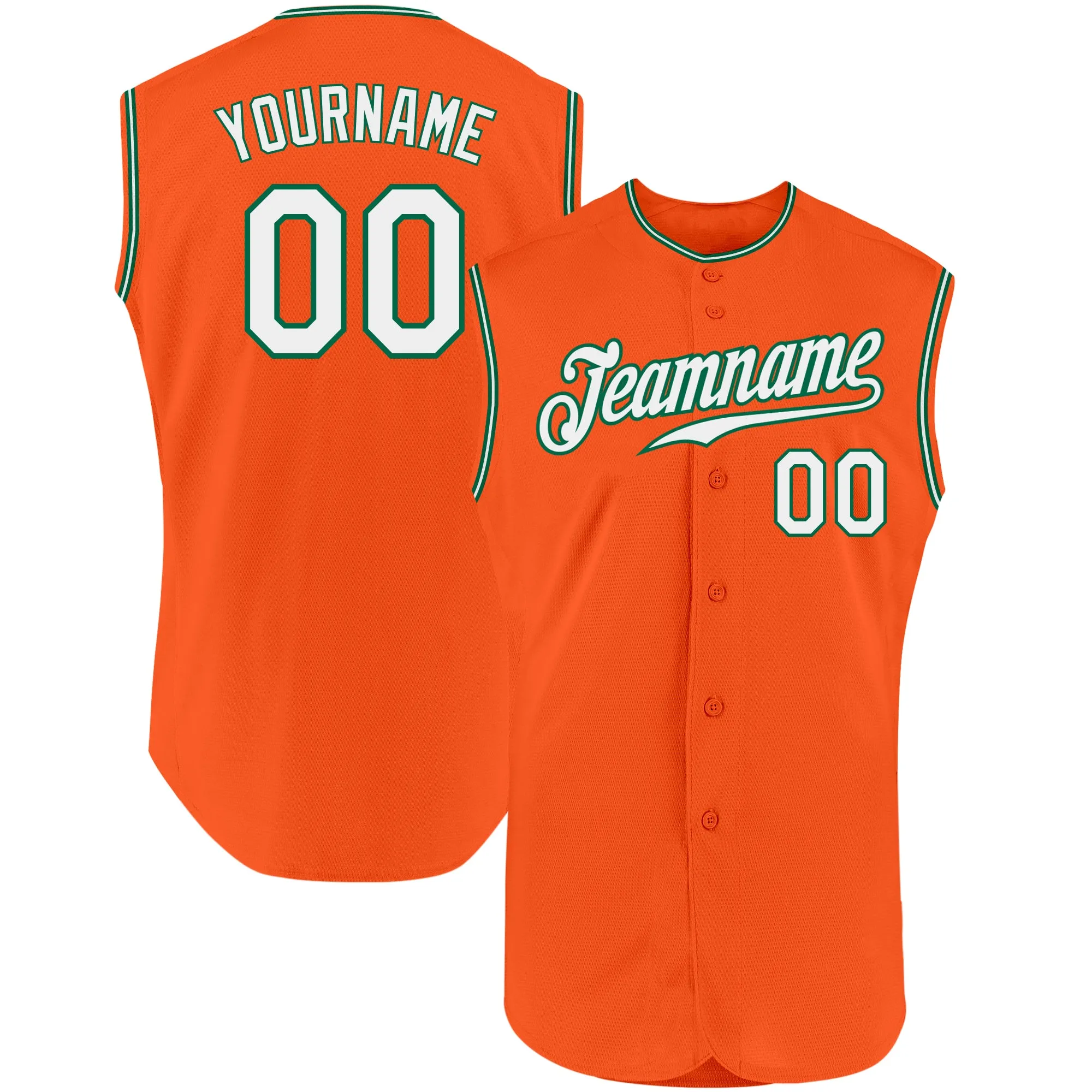 Custom Orange White-Kelly Green Authentic Sleeveless Baseball Jersey