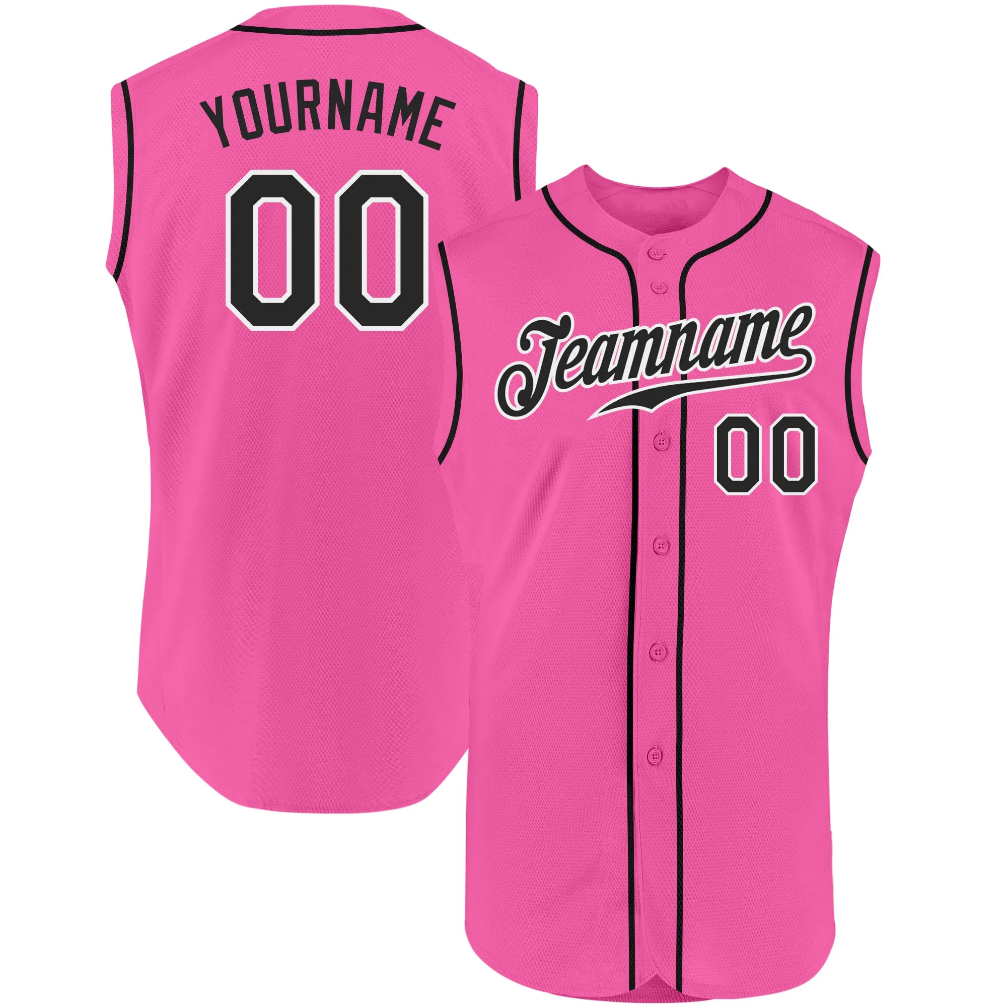 Custom Pink Black-White Authentic Sleeveless Baseball Jersey