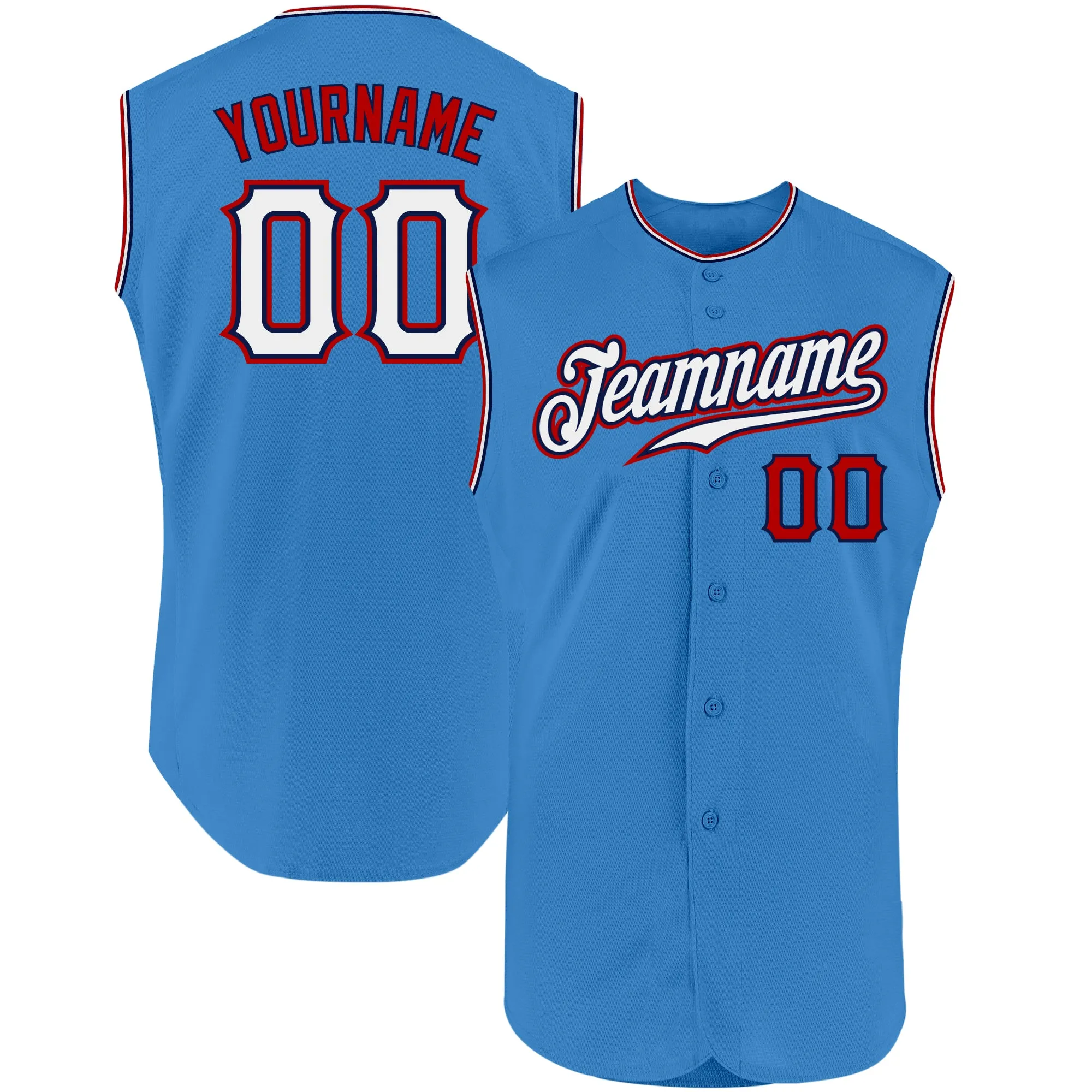 Custom Powder Blue White-Red Authentic Sleeveless Baseball Jersey