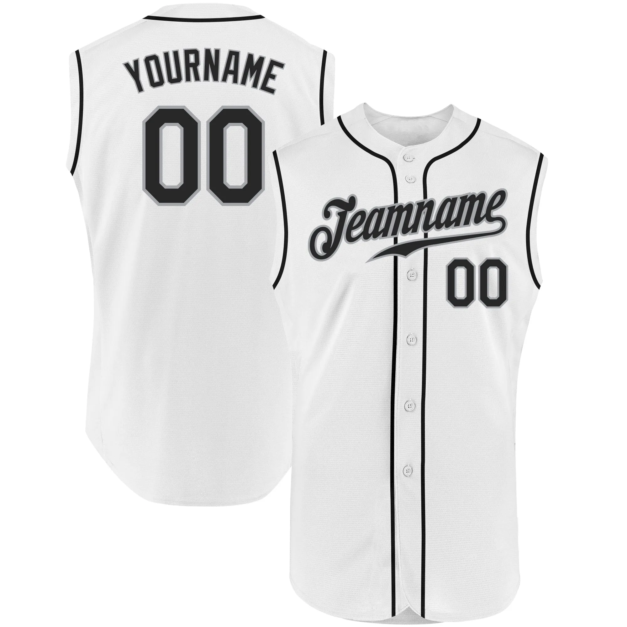 Custom White Black-Gray Authentic Sleeveless Baseball Jersey