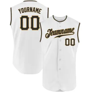 Custom White Black-Old Gold Authentic Sleeveless Baseball Jersey