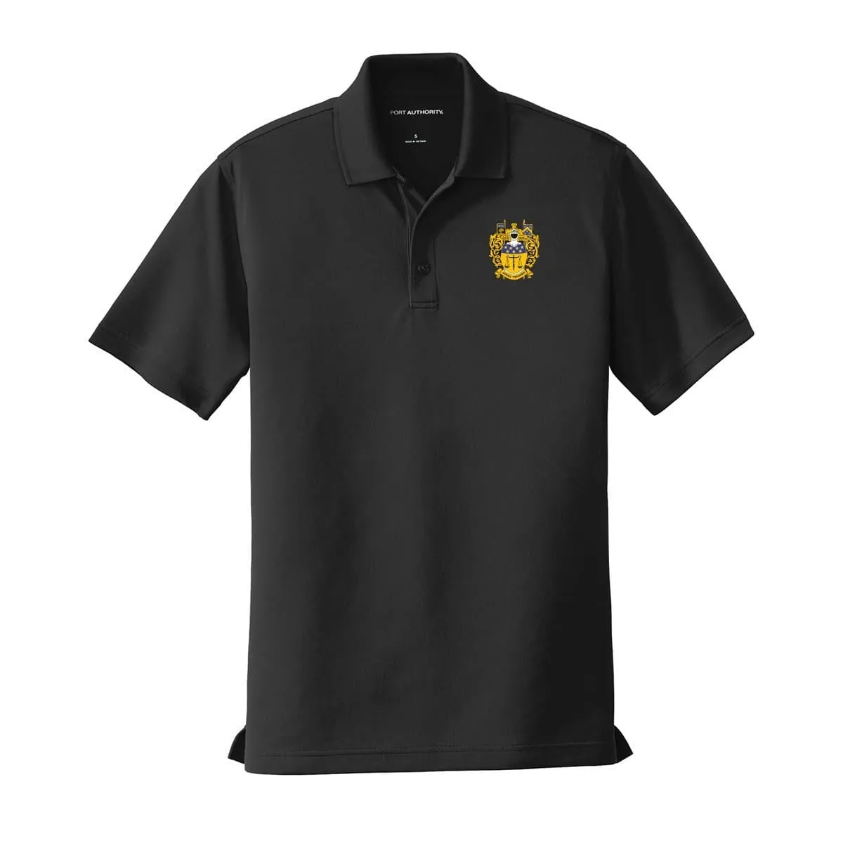 Delta Upsilon Crest Black Performance Polo