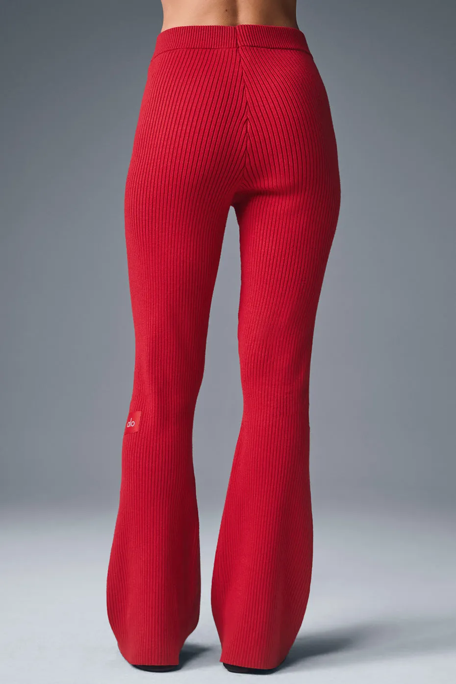 Denim Knit High-Waist Flare Pant - Bold Red/Dark Bold Red