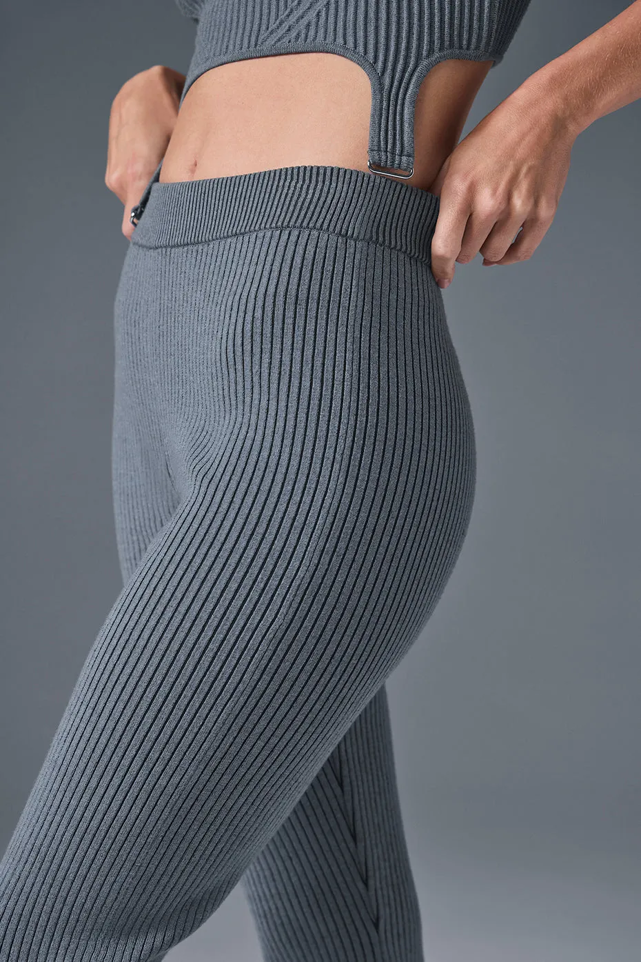 Denim Knit High-Waist Flare Pant - Steel Grey/Anthracite