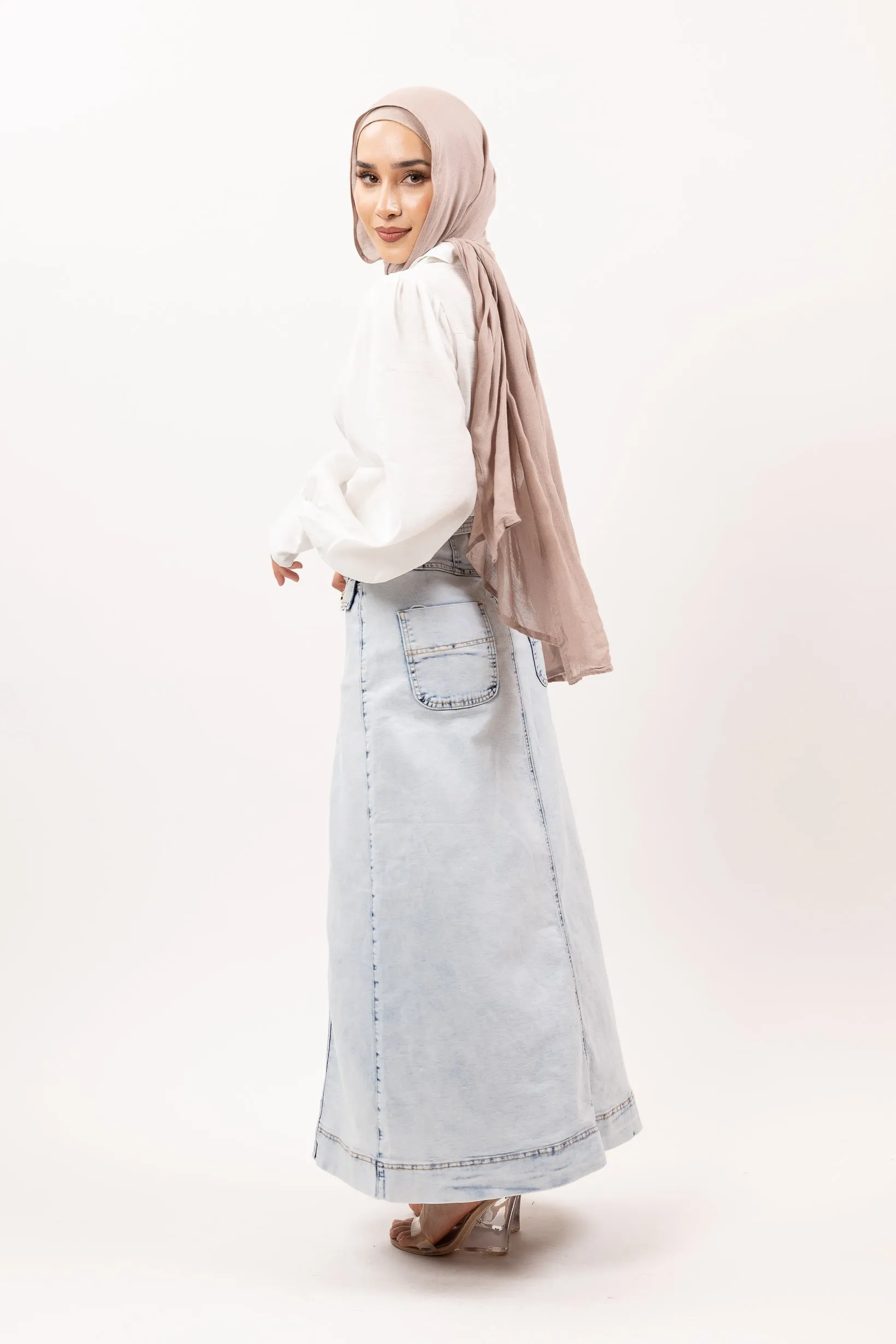 Denim Skirt Button Up With Belt