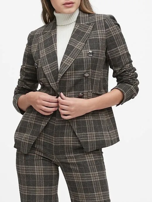 Double-Breasted Flannel Blazer in Heather Gray