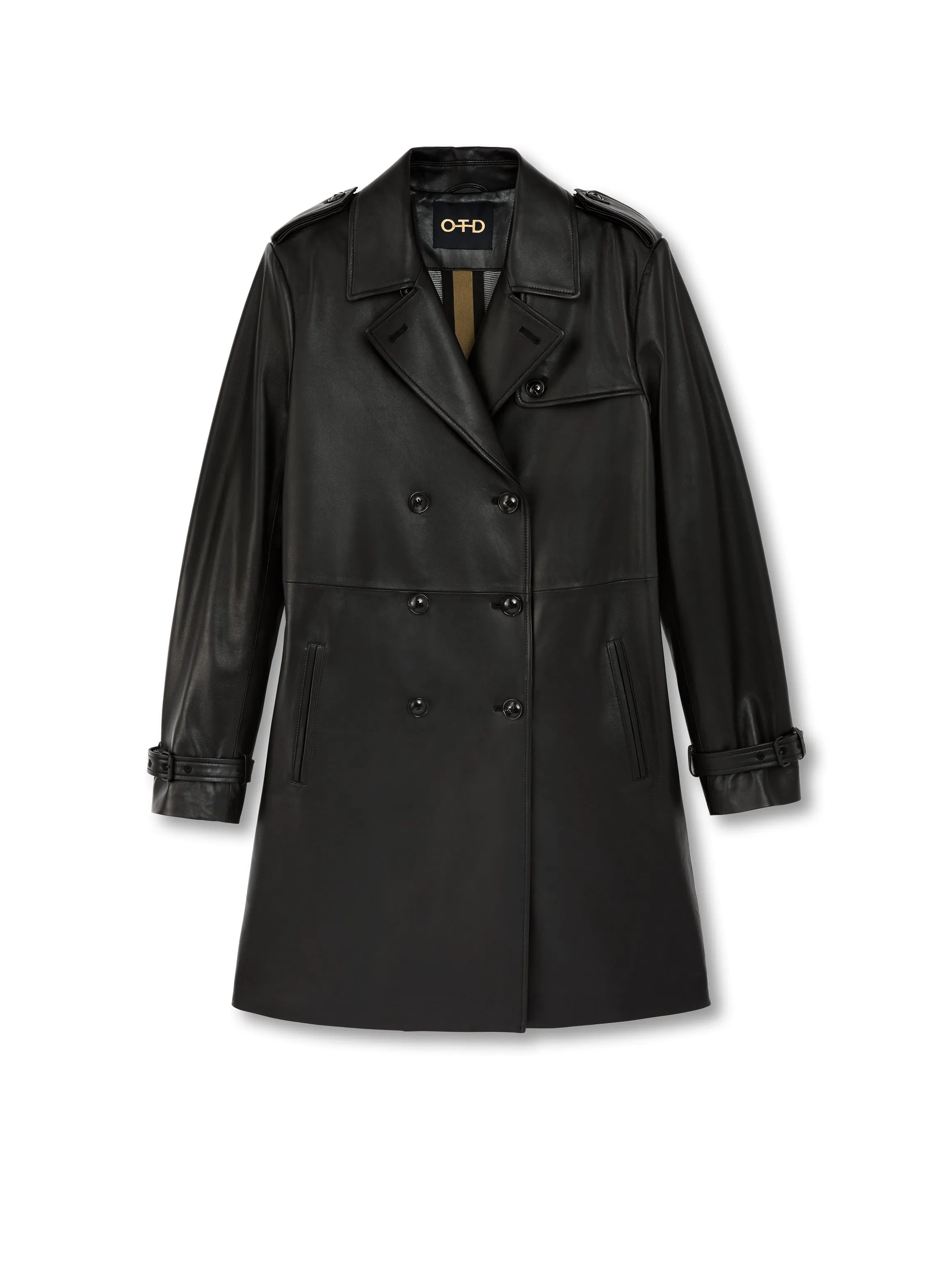 Double-Breasted Leather Trench Coat